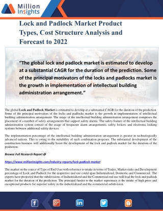 Lock and Padlock Market Product Types, Cost Structure Analysis and Forecast to 2022