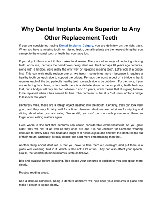 Why Dental Implants Are Superior to Any Other Replacement Teeth