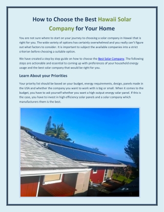 How to Choose the Best Hawaii Solar Company for Your Home