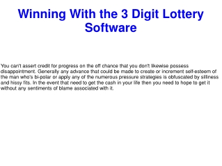 Winning With the 3 Digit Lottery Software