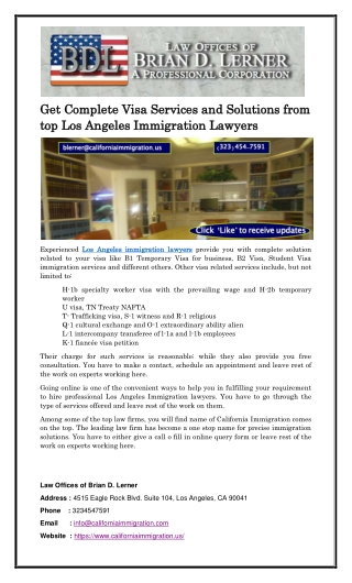 Get Complete Visa Services and Solutions from top Los Angeles Immigration Lawyers