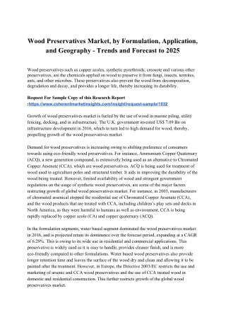 Wood Preservatives Market, by Formulation, Application, and Geography - Trends and Forecast to 2025