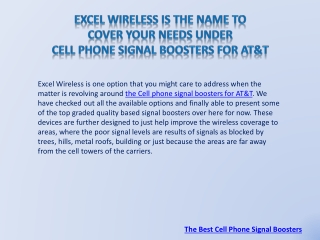 Excel Wireless Is The Name To Cover Your Needs Under Cell Phone Signal Boosters For AT&T