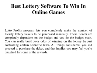 Best Lottery Software To Win In Online Games