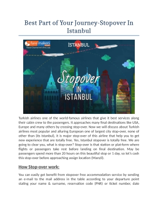 Best Part of Your Journey-Stopover In Istanbul