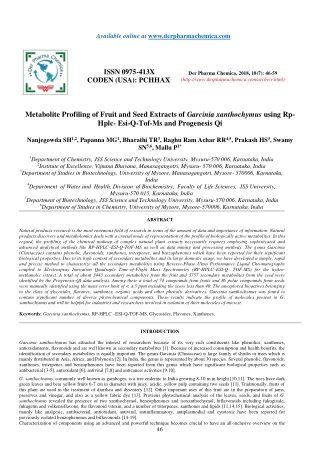 Metabolite Profiling of Fruit and Seed Extracts of Garcinia xanthochymus using RpHplc- Esi-Q-Tof-Ms and Progenesis Qi