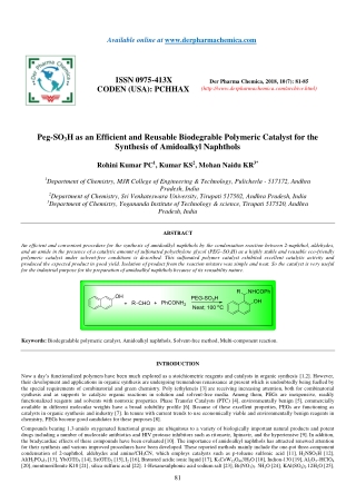 Peg-SO3H as an Efficient and Reusable Biodegrable Polymeric Catalyst for the Synthesis of Amidoalkyl Naphthols