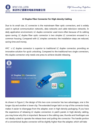 LC Duplex Fiber Connector for High-density Cabling