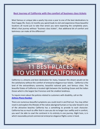 Visit Best Journey of California with the comfort of business class tickets