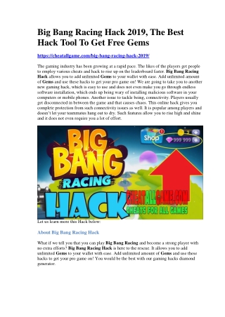 Big Bang Racing Hack 2019, The Best Hack Tool To Get Free Gems