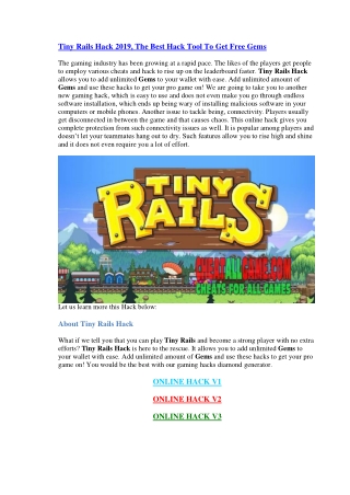 Tiny Rails Hack 2019, The Best Hack Tool To Get Free Gems