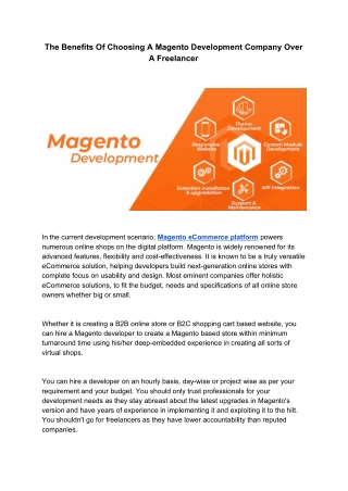 The Benefits Of Choosing A Magento Development Company Over A Freelancer