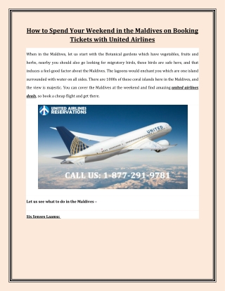 United Airlines Reservations - How to Spend Your Weekend in the Maldives on Booking Flights Tickets with United Airlines