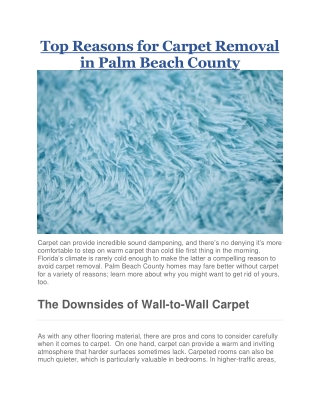 Top Reasons for Carpet Removal in Palm Beach County