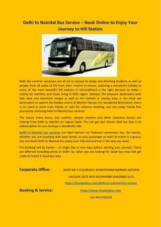 Delhi to Nainital Bus Service – Book Online to Enjoy Your Journey to Hill Station