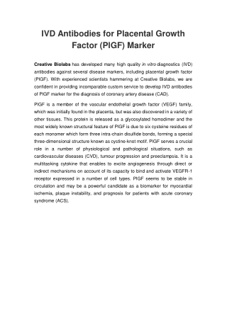 IVD Antibodies for Placental Growth Factor (PlGF) Marker