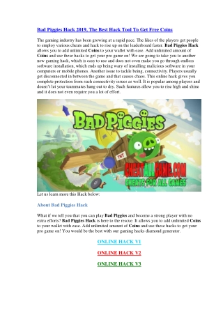 Bad Piggies Hack 2019, The Best Hack Tool To Get Free Coins