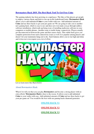 Bowmasters Hack 2019, The Best Hack Tool To Get Free Coins