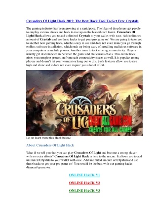 Crusaders Of Light Hack 2019, The Best Hack Tool To Get Free Crystals