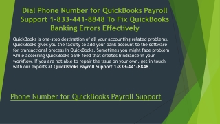 Phone Number for QuickBooks Payroll Support 1-833-441-8848