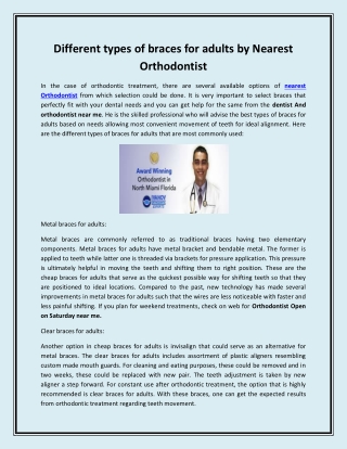 Different types of braces for adults by Nearest Orthodontist