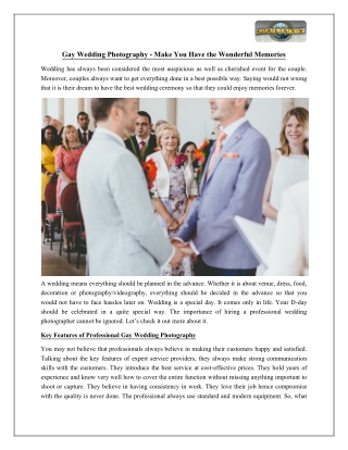 Gay Wedding Photography - Make You Have the Wonderful Memories