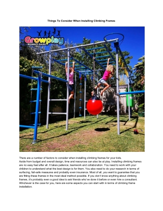 Things To Consider When Installing Climbing Frames