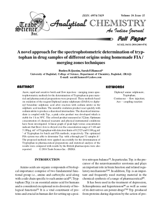 Anovel approach for the spectrophotometric determination of tryptophan in drug samples of different origins using homema