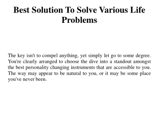 Best Solution To Solve Various Life Problems
