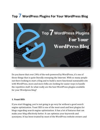 Top 7 WordPress Plugins For Your WordPress Blog
