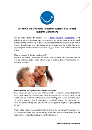 All about the Cosmetic Dental treatments like Dental Implants Dandenong