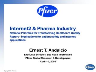 Ernest T. Andalcio Executive Director, Site Head Informatics Pfizer Global Research & Development April 10, 2003