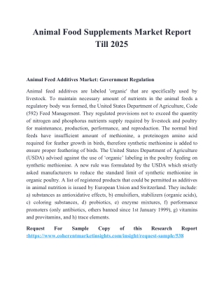 Animal Food Supplements Market Report Till 2025