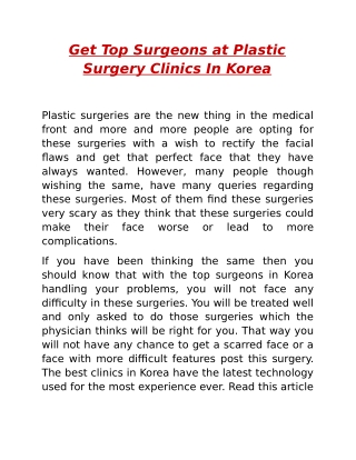 Get Top Surgeons at Plastic Surgery Clinics In Korea