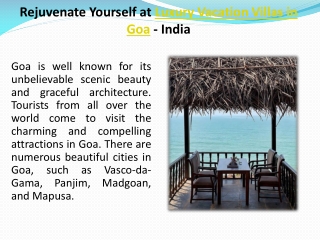 Rejuvenate Yourself at Luxury Vacation Villas in Goa India