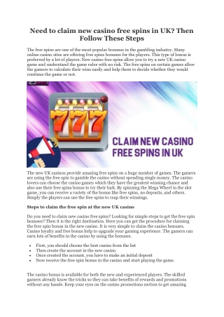 Need to claim new casino free spins in UK? Then Follow These Steps