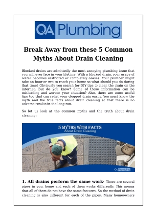 Break Away From These 5 Common Myths About Drain Cleaning