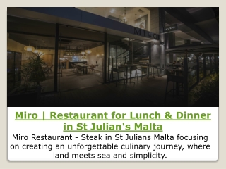 Miro | Restaurant for Lunch & Dinner in St Julian's Malta