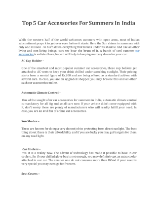 Top 5 Car Accessories For Summers In India