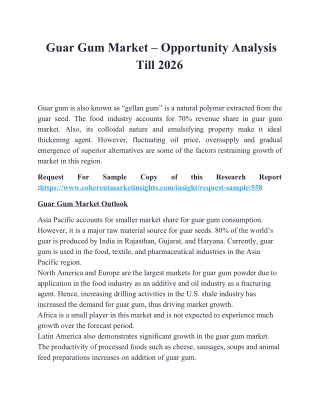 Guar Gum Market – Opportunity Analysis Till 2026