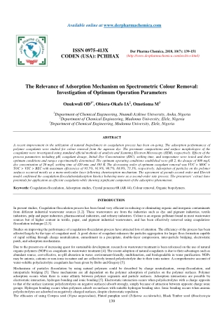 The Relevance of Adsorption Mechanism on Spectrometric Colour Removal: Investigation of Optimum Operation Parameters