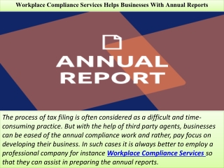 Workplace Compliance Services Helps Businesses With Annual Reports