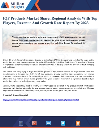 IQF Products Market Share, Regional Analysis With Top Players, Revenue And Growth Rate Report By 2023