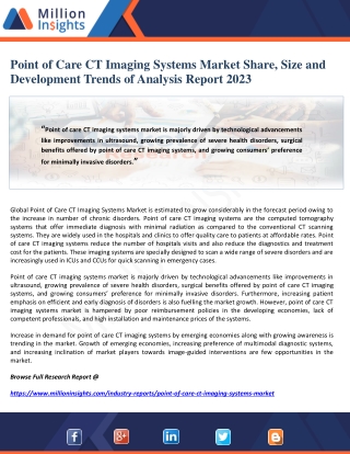 Point of Care CT Imaging Systems Market Share, Size and Development Trends of Analysis Report 2023