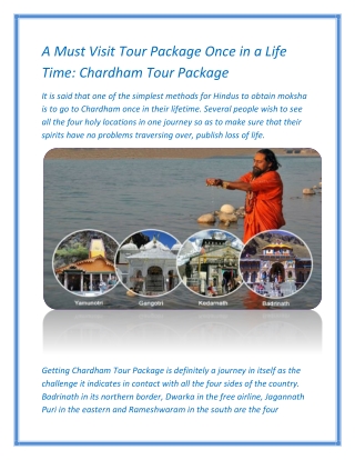 A Must Visit Tour Package Once in a Life Time: Chardham Tour Package