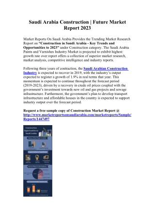 Saudi Arabia Construction | Future Market Report 2023