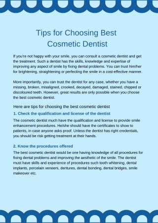 Tips for Choosing Best Cosmetic Dentist