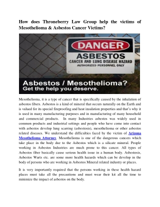 How does Throneberry Law Group help the victims of Mesothelioma & Asbestos Cancer Victims?