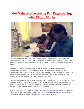 Get Valuable Learning For Engineering With Magic Marks