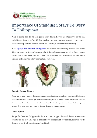 Importance Of Standing Sprays Delivery To Philippines